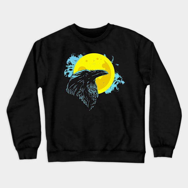 Crow With Moon Mystical Gothic Occult Raven Crewneck Sweatshirt by Foxxy Merch